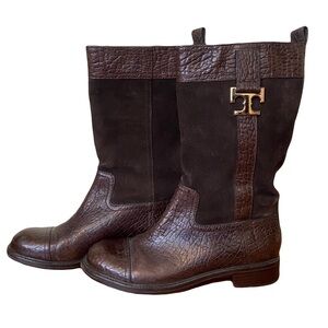 Brown Tory Burch Leather and Suede Mid Calf Boots in Size 9